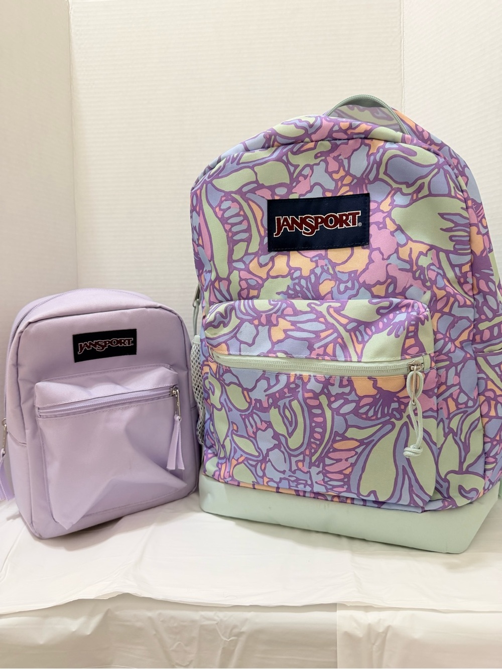 Jansport Lavender Floral Print Backpack with Lilac Mini Pack
